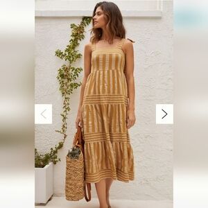 Blue Tassel Shoulder-Tie Midi Dress